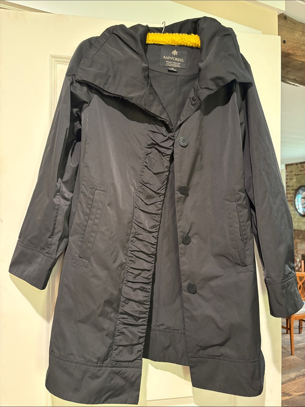 RAINFOREST Black Ruffled Front Trench Coat